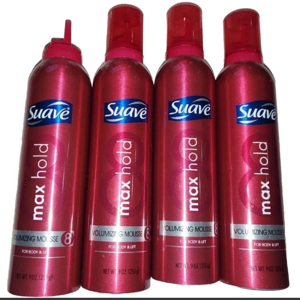 4pk SUAVE Volumizing Mousse (8) MAX HOLD - for Body & Lift 9oz.ONE top is missi